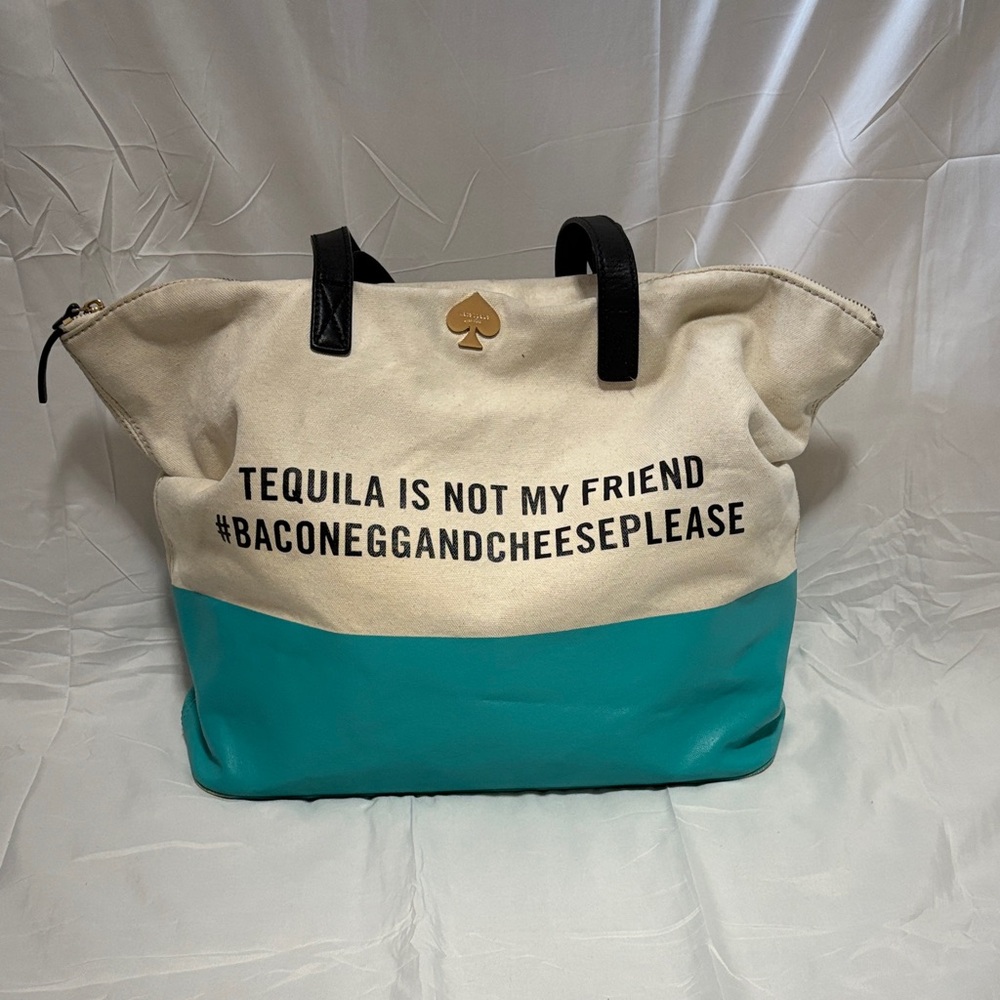 GUC Kate Spade Beige and Teal Tote Bag